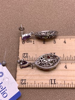 *Серьги Пусеты Микс Аметист Гранат Хризолит арт. E00167-451 Вес 9,64 г - фото 308374