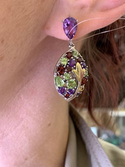*Серьги Пусеты Микс Аметист Гранат Хризолит арт. E00167-451 Вес 9,64 г - фото 308375