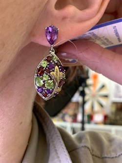 *Серьги Пусеты Микс Аметист Гранат Хризолит арт. E00167-451 Вес 9,64 г - фото 308376