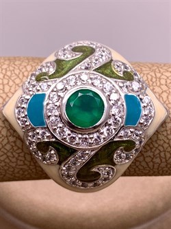 *Кольцо р.17,5 Зеленый Агат Эмаль арт. R00436-325 Вес 6,95 г - фото 308549 *Кольцо р.17,5 Зеленый Агат Эмаль арт. R00436-325 Вес 6,95 г - фото 308549