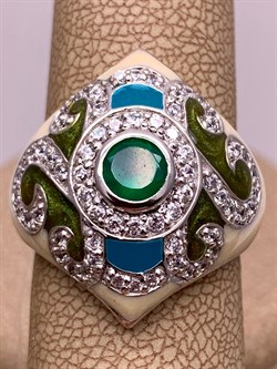 *Кольцо р.17,5 Зеленый Агат Эмаль арт. R00436-325 Вес 6,95 г - фото 308552 *Кольцо р.17,5 Зеленый Агат Эмаль арт. R00436-325 Вес 6,95 г - фото 308552