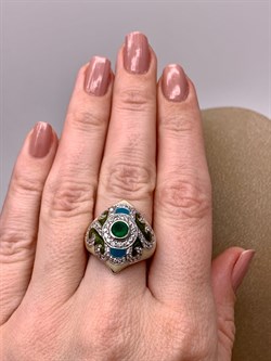 *Кольцо р.17,5 Зеленый Агат Эмаль арт. R00436-325 Вес 6,95 г - фото 308553 *Кольцо р.17,5 Зеленый Агат Эмаль арт. R00436-325 Вес 6,95 г - фото 308553