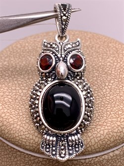 *Подвеска Сова Микс Марказит Гранат Оникс арт. HP626-306 вес 7,98 г - фото 309104