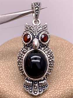 *Подвеска Сова Микс Марказит Гранат Оникс арт. HP626-306 вес 7,98 г - фото 309106
