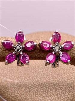 *Серьги Незабудки Марказит Корунд Рубин арт. HE1214-676 вес 4,28 г - фото 309395