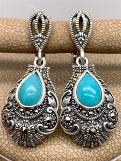 *Серьги Микс Марказит Амазонит арт. С 1014-932 вес 9,32 г - фото 309784