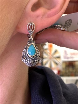 *Серьги Микс Марказит Амазонит арт. С 1014-932 вес 9,32 г - фото 309786