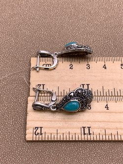 *Серьги Микс Марказит Амазонит арт. С 1014-932 вес 9,32 г - фото 309790