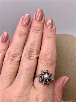 *Кольцо р.18,5 Микс Марказит Жемчуг арт. HR1772-295 вес 4,2 г - фото 310163