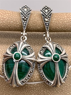 *Серьги Микс Марказит Малахит арт. С 886-776 вес 11,19 г - фото 310218 *Серьги Микс Марказит Малахит арт. С 886-776 вес 11,19 г - фото 310218