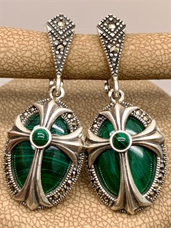 *Серьги Микс Марказит Малахит арт. С 886-776 вес 11,19 г - фото 310219 *Серьги Микс Марказит Малахит арт. С 886-776 вес 11,19 г - фото 310219