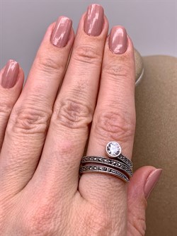 *Кольцо р.19 Змейка Марказит Белый Фианит арт. HR1318-769 вес 5.37 г - фото 310231