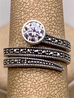 *Кольцо р.17 Змейка Марказит Белый Фианит арт. HR1318-745 вес 4.74 г - фото 310241