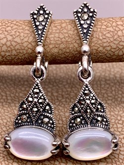 *Серьги Микс Марказит Белый Перламутр арт. HE931-796 вес 5,69 г - фото 310255 *Серьги Микс Марказит Белый Перламутр арт. HE931-796 вес 5,69 г - фото 310255