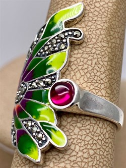 *Кольцо р.19 Крыло Бабочки Марказит Корунд Рубин Эмаль арт. HR725-059 вес 7,69 г - фото 310430 *Кольцо р.19 Крыло Бабочки Марказит Корунд Рубин Эмаль арт. HR725-059 вес 7,69 г - фото 310430