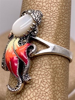 *Кольцо р.17,5 Микс Марказит Белый Перламутр Эмаль арт. К 1120-638 вес 4,31 г - фото 310503