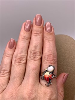 *Кольцо р.17,5 Микс Марказит Белый Перламутр Эмаль арт. К 1120-638 вес 4,31 г - фото 310505