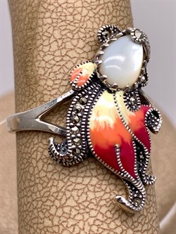 *Кольцо р.18,5 Микс Марказит Белый Перламутр Эмаль арт. К 1120-683 вес 4,67 г - фото 310512