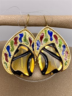 *Серьги Петли Янтарь Эмаль арт. 721094п-236 Вес 11,4 г - фото 310821 *Серьги Петли Янтарь Эмаль арт. 721094п-236 Вес 11,4 г - фото 310821