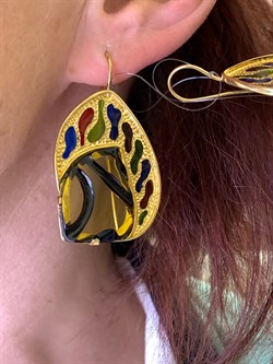 *Серьги Петли Янтарь Эмаль арт. 721094п-236 Вес 11,4 г - фото 310825 *Серьги Петли Янтарь Эмаль арт. 721094п-236 Вес 11,4 г - фото 310825