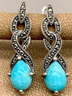 *Серьги Микс Марказит Амазонит арт. HE1614-734 вес 6,82 г - фото 311383 *Серьги Микс Марказит Амазонит арт. HE1614-734 вес 6,82 г - фото 311383