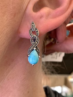 *Серьги Микс Марказит Амазонит арт. HE1614-734 вес 6,82 г - фото 311384 *Серьги Микс Марказит Амазонит арт. HE1614-734 вес 6,82 г - фото 311384