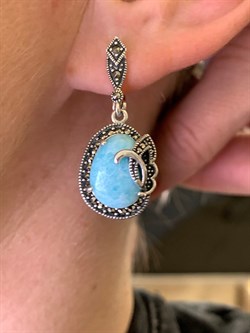 *Серьги Микс Марказит Амазонит арт. HE1596-659 вес 8.96 г - фото 311415 *Серьги Микс Марказит Амазонит арт. HE1596-659 вес 8.96 г - фото 311415