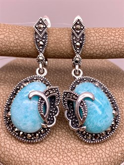 *Серьги Микс Марказит Амазонит арт. HE1596-659 вес 8.96 г - фото 311417 *Серьги Микс Марказит Амазонит арт. HE1596-659 вес 8.96 г - фото 311417