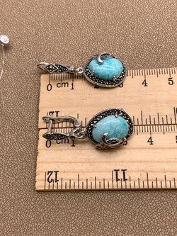 *Серьги Микс Марказит Амазонит арт. HE1596-659 вес 8.96 г - фото 311422 *Серьги Микс Марказит Амазонит арт. HE1596-659 вес 8.96 г - фото 311422