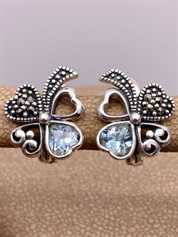 *Серьги Клевер Марказит Голубой Топаз Сердце арт. HE1486-159 вес 4.88 г - фото 311465 *Серьги Клевер Марказит Голубой Топаз Сердце арт. HE1486-159 вес 4.88 г - фото 311465