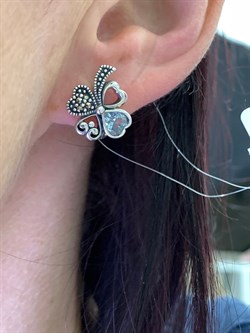 *Серьги Клевер Марказит Голубой Топаз Сердце арт. HE1486-159 вес 4.88 г - фото 311466 *Серьги Клевер Марказит Голубой Топаз Сердце арт. HE1486-159 вес 4.88 г - фото 311466