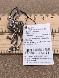 *Серьги Голубой Топаз Романовы арт. 02-1816/00ТБ-00-193 вес 5,47 г - фото 311859