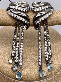 *Серьги Голубой Топаз Романовы арт. 02-1813/00ТБ-00-209 вес 7,43 г - фото 311899