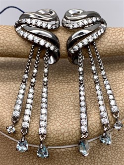 *Серьги Голубой Топаз Романовы арт. 02-1813/00ТБ-00-209 вес 7,43 г - фото 311901