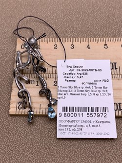 *Серьги Голубой Топаз Романовы арт. 02-2029/00ТБ-00-972 вес 5,47 г - фото 311942