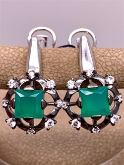 *Серьги Зеленый Агат Романовы арт. 02-2024/00АГ-00-949 вес 5,37 г - фото 312519