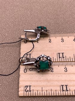 *Серьги Зеленый Агат Романовы арт. 02-2024/00АГ-00-949 вес 5,37 г - фото 312523