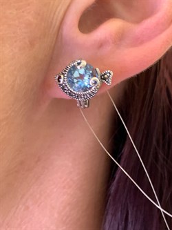 *Серьги Рыбки Марказит Голубой Топаз арт. HE1481-227 вес 5.82 г - фото 312562