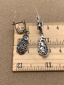 *Серьги Жар Птицы Марказит Голубой Топаз арт. HE1567-898 вес 6,56 г - фото 313255