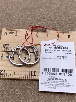 *Серьги Конго Белый бр цв Белое арт. 23989-200-400 вес 2,96 г - фото 313606