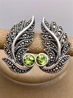 *Серьги Микс Марказит Хризолит арт. HE0001-497 вес 7,7 г - фото 313633 *Серьги Микс Марказит Хризолит арт. HE0001-497 вес 7,7 г - фото 313633