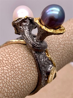 *Кольцо р.17 Поцелуйчик Жемчуг Микс Арт 1207-8,89 Вес 8,89 г - фото 315156