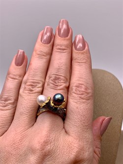 *Кольцо р.17 Поцелуйчик Жемчуг Микс Арт 1207-8,89 Вес 8,89 г - фото 315159
