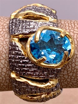 *Кольцо р.17,5 Голубой Топаз Свисс Арт 1085-топаз Вес 8,72 г - фото 315363