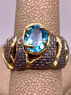 *Кольцо р.17,5 Голубой Топаз Свисс Арт 1085-топаз Вес 8,72 г - фото 315366