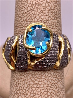 *Кольцо р.17,5 Голубой Топаз Свисс Арт 1085-топаз Вес 8,72 г - фото 315367