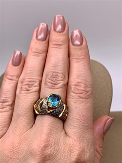 *Кольцо р.17,5 Голубой Топаз Свисс Арт 1085-топаз Вес 8,72 г - фото 315369