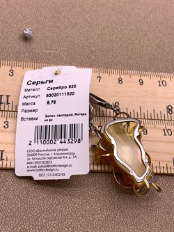 *Серьги Янтарь арт. 63020111520-298, (Вес 8,76г) - фото 315482 *Серьги Янтарь арт. 63020111520-298, (Вес 8,76г) - фото 315482