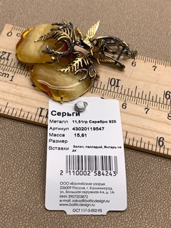 *Серьги Янтарь арт. 43020119547-243, (Вес 15,61г) - фото 315666 *Серьги Янтарь арт. 43020119547-243, (Вес 15,61г) - фото 315666