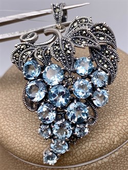 *Подвеска Виноградная Гроздь Марказит Голубой Топаз арт. HP616-Топаз-145 вес 11.73 г - фото 316248 *Подвеска Виноградная Гроздь Марказит Голубой Топаз арт. HP616-Топаз-145 вес 11.73 г - фото 316248